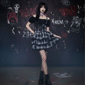 NWT Widow Sinister Student Corset Skirt - Purple Plaid Goth Mini